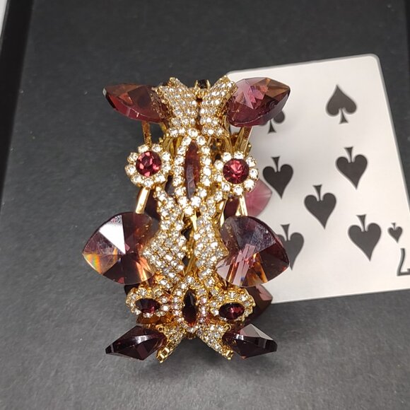 Very Awesome Unique Vintage Chunky Purple Rhinestone Bracelet Missing 2 Stones - Picture 8 of 12